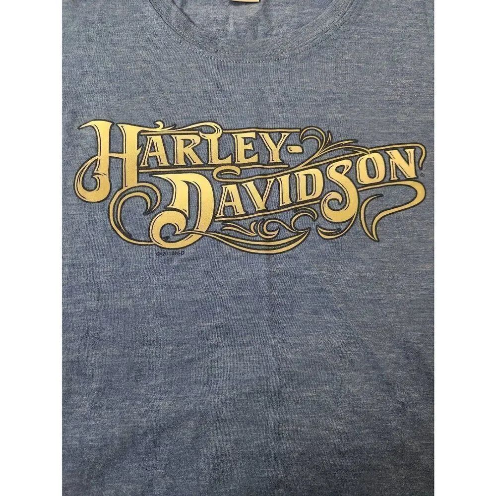 Harley-Davidson XL blue scoop neck t-shirt with high low hem. White and silver H
